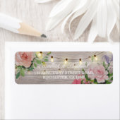 Rustic Wood Floral String Lights Wedding Address Etiket (Insitu)