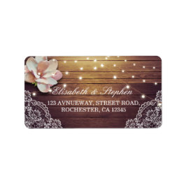 Rustic Wood Floral String Lights Wedding Address Etiket