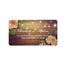 Rustic Wood Floral String Lights Wedding Address Etiket