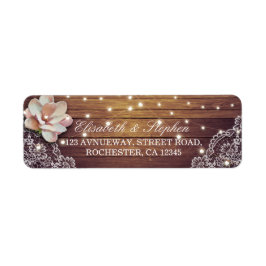 Rustic Wood Floral String Lights Wedding Address Etiket