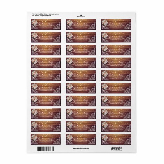 Rustic Wood Floral String Lights Wedding Address Etiket (Full Sheet)