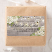 Rustic Wood Floral String Lights Wedding Address Etiket (Insitu)
