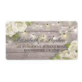 Rustic Wood Floral String Lights Wedding Address Etiket