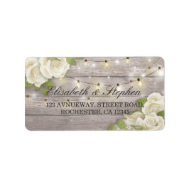 Rustic Wood Floral String Lights Wedding Address Etiket