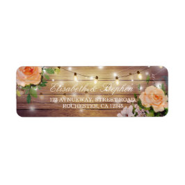 Rustic Wood Floral String Lights Wedding Address Etiket