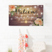 Rustic Wood Floral String Lights Wedding Banner (Insitu)