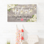 Rustic Wood Floral String Lights Wedding Banner (Insitu)