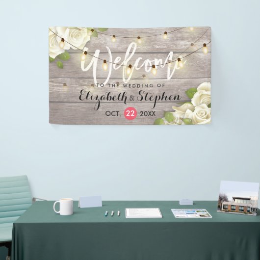 Rustic Wood Floral String Lights Wedding Banner (Beurs)