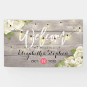 Rustic Wood Floral String Lights Wedding Banner (Horizontaal)