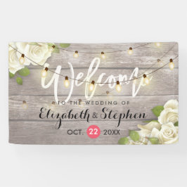 Rustic Wood Floral String Lights Wedding Banner