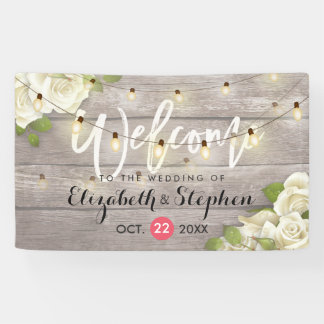 Rustic Wood Floral String Lights Wedding Banner