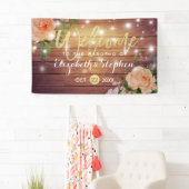 Rustic Wood Floral String Lights Wedding Banner (Insitu)