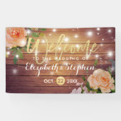 Rustic Wood Floral String Lights Wedding Banner (Horizontaal)