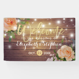 Rustic Wood Floral String Lights Wedding Banner