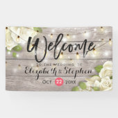 Rustic Wood Floral String Lights Wedding Banner (Horizontaal)