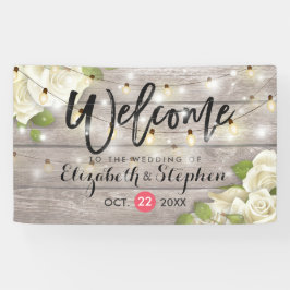Rustic Wood Floral String Lights Wedding Banner
