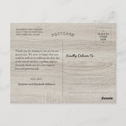 Rustic Wood Floral String Lights Wedding Dank u Briefkaart (Achterkant)