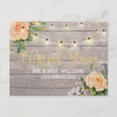 Rustic Wood Floral String Lights Wedding Dank u Briefkaart (Voorkant)