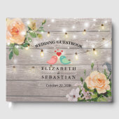 Rustic Wood Floral String Lights Wedding Guestbook Gastenboek (Voorkant)