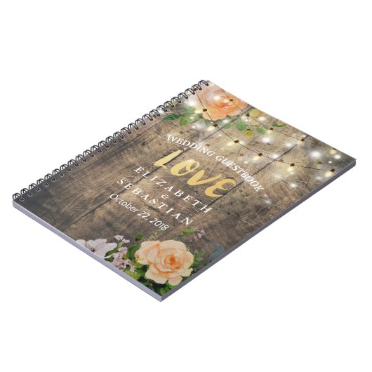 Rustic Wood Floral String Lights Wedding Guestbook Notitieboek (Linkerzijde)
