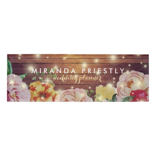 Rustic Wood Floral String Lights Wedding Planner Naambadge (Voorkant)