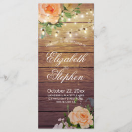 Rustic Wood Floral String Lights Wedding Programme Programmakaart