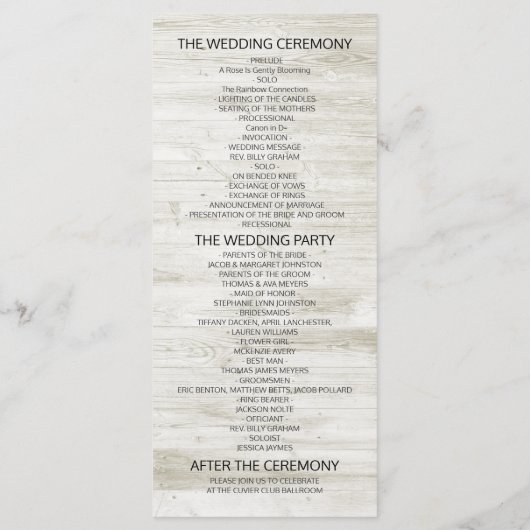 Rustic Wood Floral String Lights Wedding Programme Programmakaart (Achterkant)