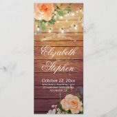 Rustic Wood Floral String Lights Wedding Programme Programmakaart (Voorkant)