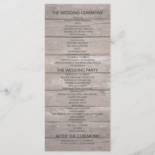 Rustic Wood Floral String Lights Wedding Programme Programmakaart (Achterkant)