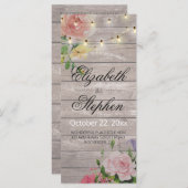 Rustic Wood Floral String Lights Wedding Programme Programmakaart (Voorkant / Achterkant)