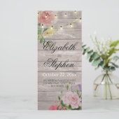 Rustic Wood Floral String Lights Wedding Programme Programmakaart (Staand voorkant)