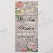 Rustic Wood Floral String Lights Wedding Programme Programmakaart (Voorkant)