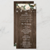 Rustic Wood Floral String Lights Wedding Programme Programmakaart (Voorkant / Achterkant)