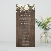 Rustic Wood Floral String Lights Wedding Programme Programmakaart (Staand voorkant)