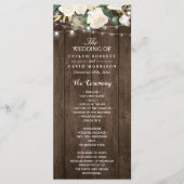 Rustic Wood Floral String Lights Wedding Programme Programmakaart (Voorkant)