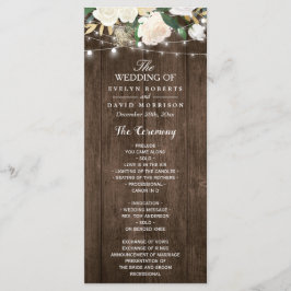 Rustic Wood Floral String Lights Wedding Programme Programmakaart