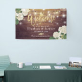 Rustic Wood Floral String Lights Wedding Welcome Spandoek (Beurs)