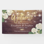 Rustic Wood Floral String Lights Wedding Welcome Spandoek (Horizontaal)