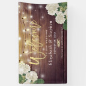 Rustic Wood Floral String Lights Wedding Welcome Spandoek (Verticaal)