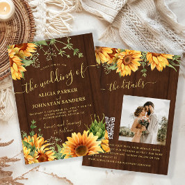 Rustic wood floral sunflower garden barn wedding kaart