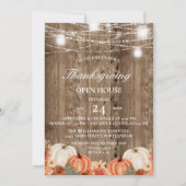 Rustic Wood & Floral Thanksgiving Open House Kaart (Voorkant)