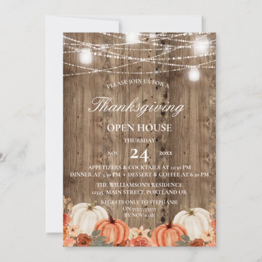 Rustic Wood & Floral Thanksgiving Open House Kaart (Voorkant)