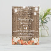 Rustic Wood & Floral Thanksgiving Open House Kaart (Staand voorkant)
