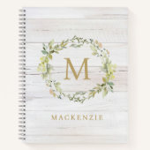 Rustic Wood Floral Watercolor Monogram Notitieboek (Voorkant)