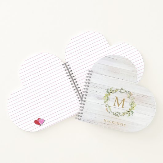 Rustic Wood Floral Watercolor Monogram Notitieboek (Binnen)