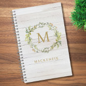 Rustic Wood Floral Watercolor Monogram Notitieboek