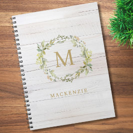 Rustic Wood Floral Watercolor Monogram Notitieboek