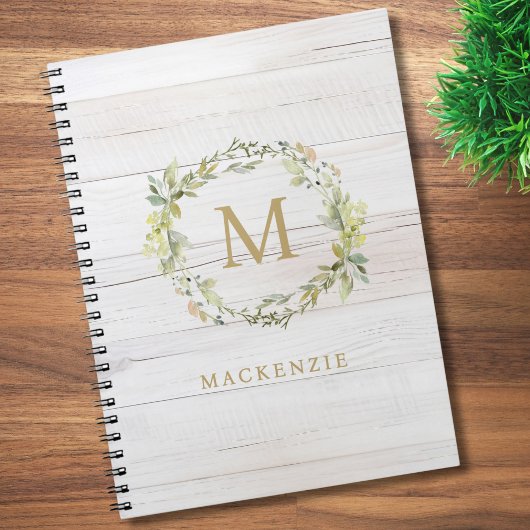 Rustic Wood Floral Watercolor Monogram Notitieboek