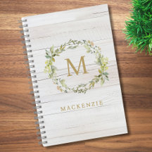 Rustic Wood Floral Watercolor Monogram