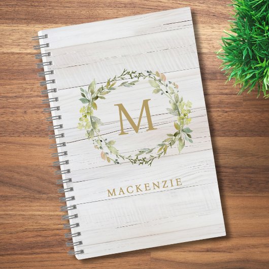 Rustic Wood Floral Watercolor Monogram Notitieboek